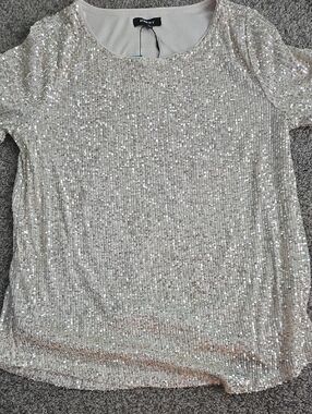Maurices Sequin Short Sleeve Top - Silver and Rose Gold